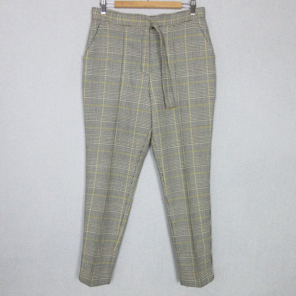 New York & Company 7th Avenue Pants Womens 10 Plaid Glen‎ Check Yellow Tie Waist